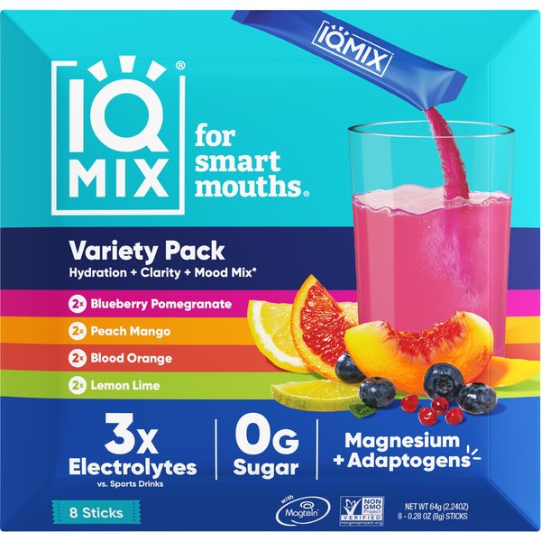 IQMIX Sugar Free Electrolytes Powder Packets - Hydration Supplement Drink Mix with Keto Electrolytes, Lions Mane, Magnesium L-Threonate, and Potassium Citrate - Sampler Pack (8 Count)