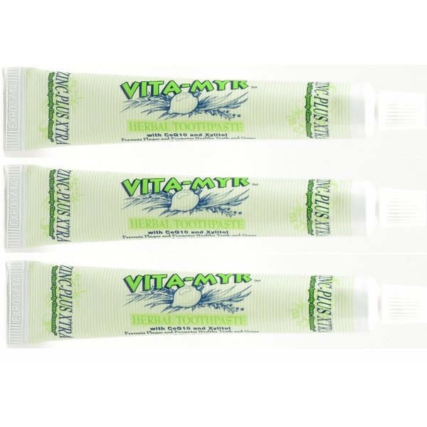 3 Pack VITA-MYR Zinc Plus Xtra Natural & Effective Herbal Toothpaste 5.4 oz