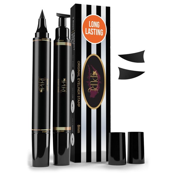 LA PURE Waterproof Liquid Eyeliner Wing Stamp Eyeliner Tool 2x Cat Eye Winged Eyeliner Stamp & Fine Tipped Pen Eyeliner Smudge Proof Black Eye Liner Wing Tool - Black 8mm