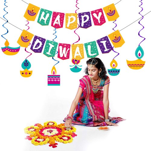 Joy Bang Diwali Decorations, Happy Diwali Banner, Deepavali Hanging Swirls, Indian Festival of Lights Party Decor, Hindu Diwali Greeting Party Supplies, Diwali Decor