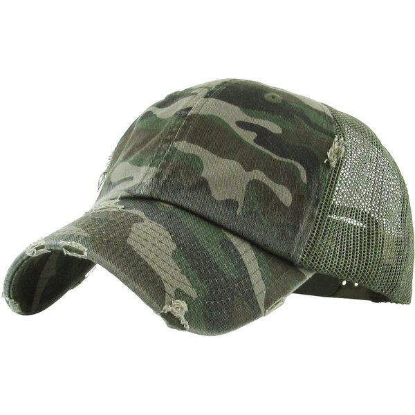 Funky Junque Unconstructed Low Profile Distressed Trucker Hat - Camo