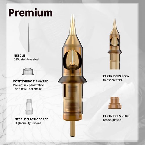 Tattoo Cartridge Needles 50pcs Assorted Disposable Tattoo Needles Curved/Round Magnum Shader Soft Edge Mixed 7RM 9RM 11RM 13RM 15RM(#10 Bugpin RM) EN02-50KIT-T