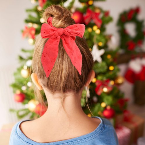 Melbelia Christmas Bow Hair Scrunchies for Women Girls Knotted Bow Hair Ties Ropes Elastic Bands Hair Bows for Women Ponytail Holder Hair Accessories for Women Girl (Red & White,2Pcs)