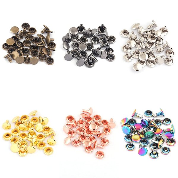 Tubular Double Cap Rivets - 9mm Rainbow Metal Button Round Rapid Rivet,Rivet Studs for Purse Bags Handbags Shoes Belts Leather Craft Repair (Each Color 20 PCS)