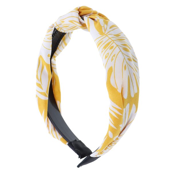 Turban Knot Headband with Leaves for Women and Girls-Yellow