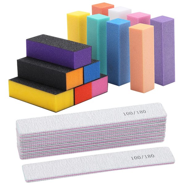 24 Count Nail Files and Buffers, 100/180 Grit Emery Boards Nail Buffing Blocks for Natural Nails and Acrylic Nails