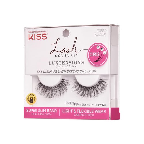 KISS Lash Couture LuXtensions Collection False Eyelashes, Flat Lash Technology, Real Lash Extension Fibers, Reusable, Contact Lens Friendly Strip Lashes, Style 'Black Swan', 1 Pair