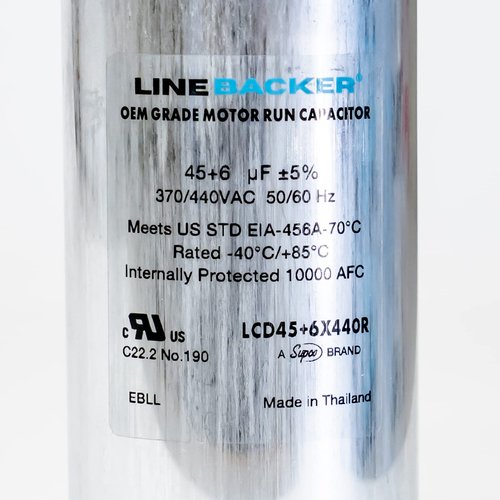 Supco Capacitor Round Dual Run 45 + 6 uf 370/440 Volts for HVAC Motors Compressors LCD45+6X440R Linebacker