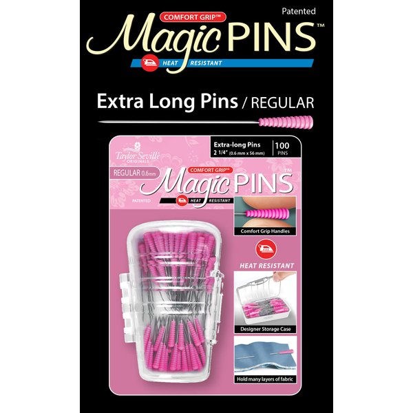 Taylor Seville Originals Comfort Grip Magic Pins Extra Long Regular -Quilting Supplies-Sewing Supplies-Sewing Notions-100 Count