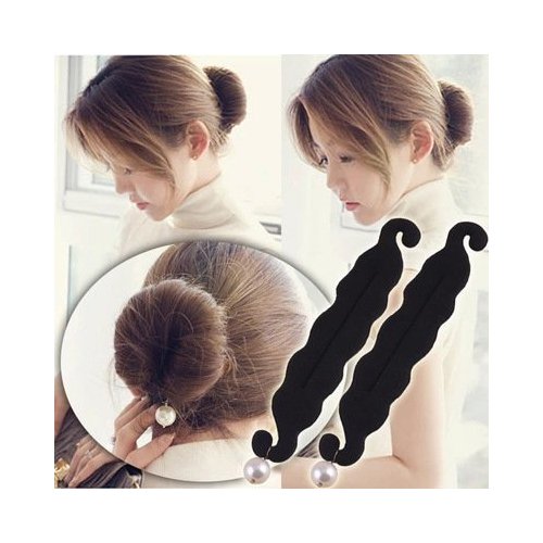 AKOAK 2 Pcs Elegant Pearl Magic French Twist Bun Maker Clip Hook Holder Magic Beauty Hair Hairstyle Foam Sponge Donut Maker Ponytail Bun Maker Twister Hairstyle Styling Tool Accessories