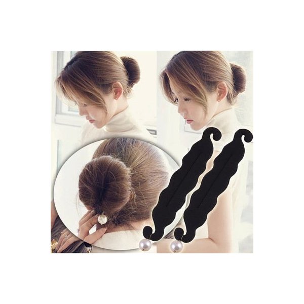 AKOAK 2 Pcs Elegant Pearl Magic French Twist Bun Maker Clip Hook Holder Magic Beauty Hair Hairstyle Foam Sponge Donut Maker Ponytail Bun Maker Twister Hairstyle Styling Tool Accessories