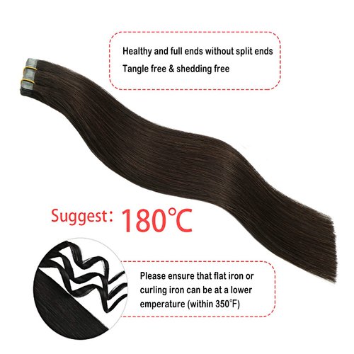 Tape in Dark Brown Hair Extensions, 100% Real Human Hair 18 Inch 40g Seamless Skin Weft Long Straight Highlight Silky Straight 20pcs.