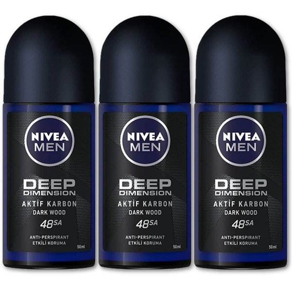 Nivea For Men Deodorant Roll-On Dimension - Dark Wood Anti Perspirant, 48h 1.7oz/50ml (Pack of 3)