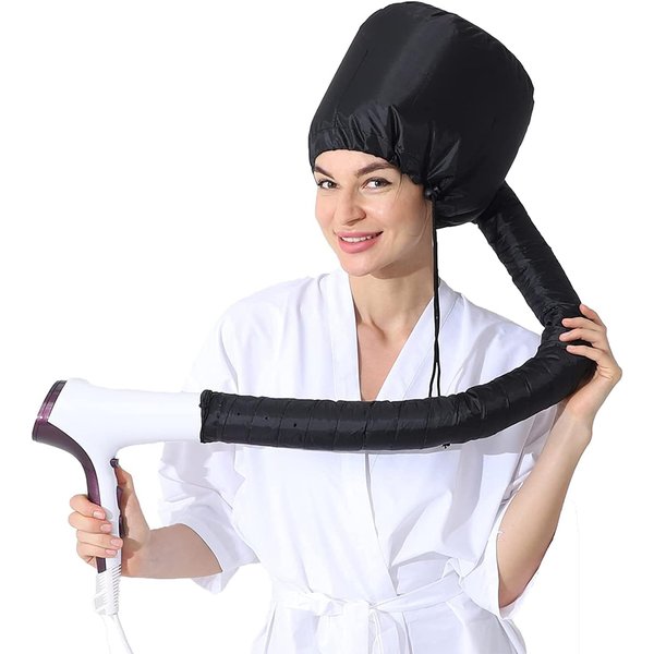 AIQIBAO Hair Dryer Bonnet, Portable Household Hair Dryer Cap Professional Salon Hooded Adjustable Upgraded Soft Deep Conditioning Hair Drying Styling Heat Cap (BLACK)