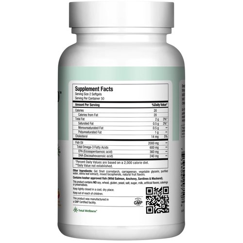 Maxi Health Fish Oil 2000mg - Omega 3 Supplement for Adults and Kids - Fruity Burst - Omega-3 Fish Oil Source of EPA/DHA Fatty Acids - Heart, Brain, Joint Health - Kosher Certified - 100 Softgels