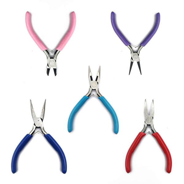 Jewelry Pliers Set, 5pcs Pliers for Jewelry Making, Include Round Nose Pliers/Chain Nose Pliers/Bent Nose Pliers/Needle Nose Pliers/Wire Cutting Pliers for Craft Jewelry Making Repair Tool Pliers