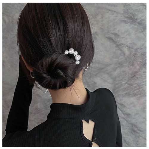 Iaceble Minimalist Pearl U Shape Hairpin Metal Silver Hair Fork Stick Updo Hair Sticks Clip French Pearl Hair Pin Decorative Hair Accessories for Women and Girl Headdress