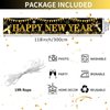 Happy New Year Banner, 2025 New Year Eve Party Decorations, Black Gold New Years Background Banner 2025 for New Years Eve Party Supplies, Cheers to Happy New Year Banner Outdoor 2025 NYE Decoration