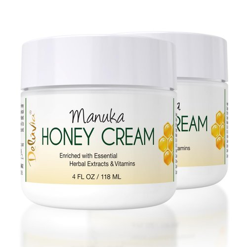 DELÚVIA Day & Night Manuka Honey Cream for Face & Body Soothing, Hydrating, & Non-Greasy Premium Manuka Honey Lotion Moisturizer for Dry Skin, Moisturizing Lotion for All Skin Types 4 Fl. Oz 2 Pack