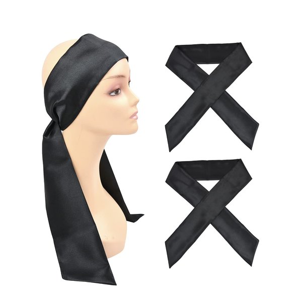 YTBYT Wig Grip Band Soft Satin Scarf Fashion Headbands for Lace Frontal Wigs Fixing Makeup Sports Yoga Facial (2 Pieces Black)