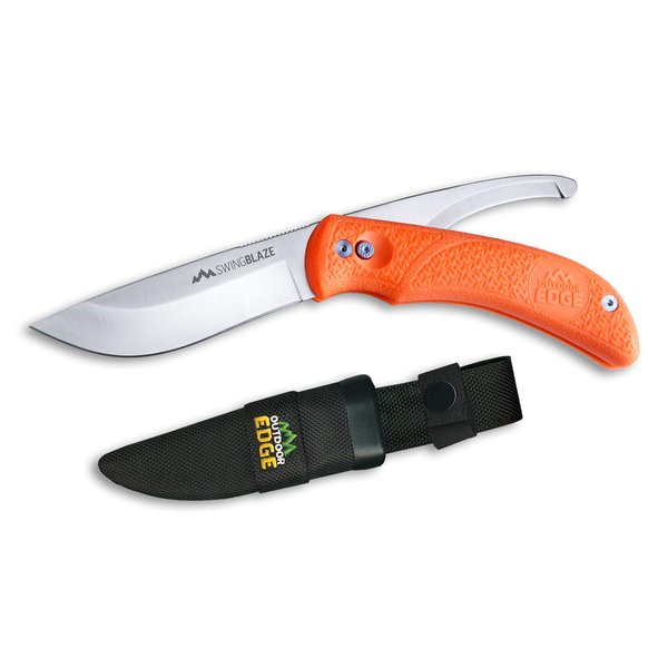 OUTDOOR EDGE SwingBlaze - Two Blades in One, Rotating Skinning and Gutting Fixed Blade Hunting Knife - Includes Nylon Sheath (Orange)