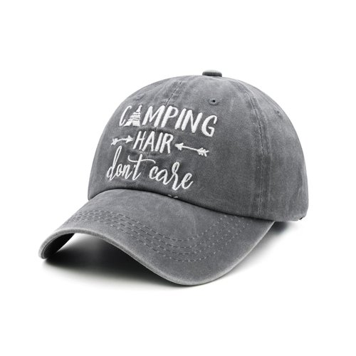 Waldeal Men's Embroidered Camping Hair Don't Care Vintage Baseball Cap Grey