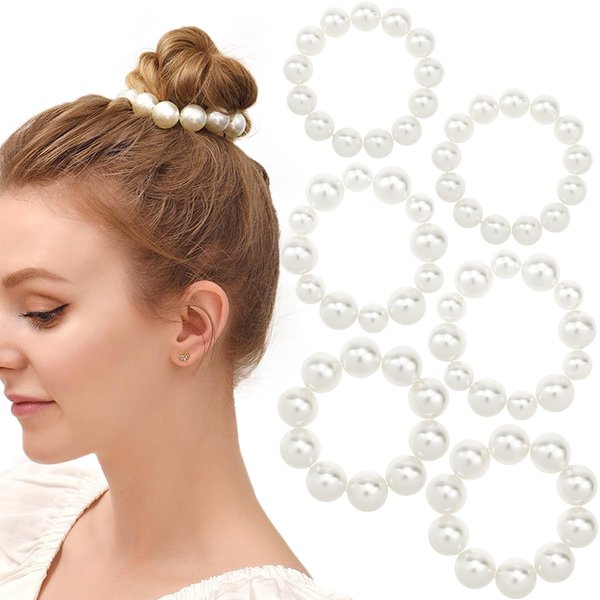 6 Pcs Pearls Elastic Hair Tie Scrunchies Elegant Pearl Ponytails Holder Bracelet Hair Ties Decorative Hair Ropes White Pearl Hair Band Accessories for Women Girls