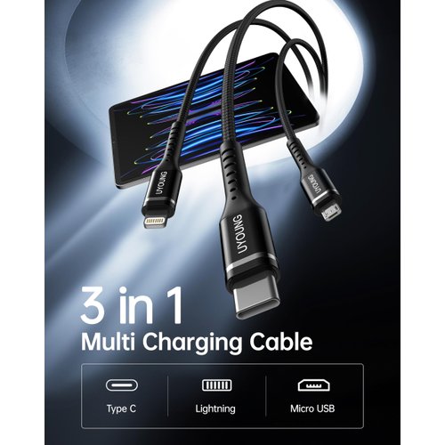2 Pack 4 FT Multi Charging Cable Multiple USB 3 in 1 Charger Cable Universal Nylon Braided Fast Charge Cord with Type-C/Lightning/Micro USB Port Connectors for Cell Phone/iPhone/Tablet and More