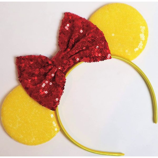 CLGIFT Red sparkle minnie ears, Silver gold blue minnie ears, Custom Mouse Ears,Classic Red Sequin Mickey Ears (Winnie)