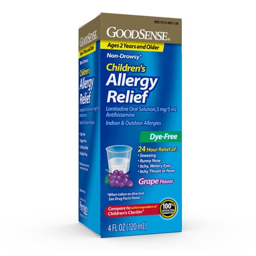 GoodSense Children’s Loratadine Oral Solution, Allergy Relief, Grape Flavor, Yellow, 4 Fl Oz