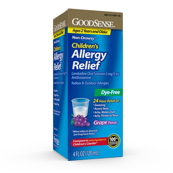 GoodSense Children’s Loratadine Oral Solution, Allergy Relief, Grape Flavor, Yellow, 4 Fl Oz
