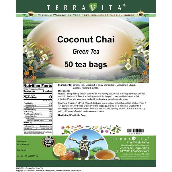 Coconut Chai Green Tea (50 tea bags, ZIN: 545621)