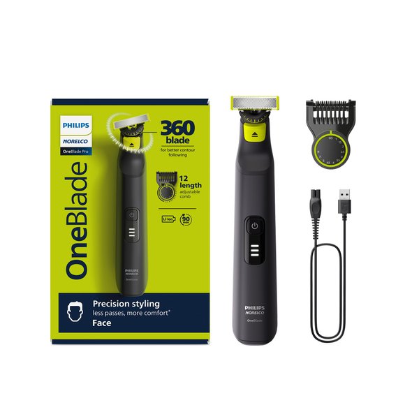 Norelco Philips OneBlade 360 Pro Hybrid Electric Shaver & Trimmer, with 12-in-1 Comb, QP6531/70