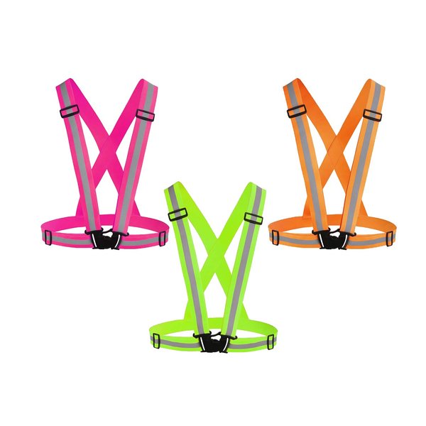 Awnuuw Reflective Vest Running Gear 3Pack, Adjustable Safety Vests High Visible Reflective Belt Straps for Night Running, Outdoor Cycling, Motorcycle, Dog Walking (Pink,Green,Orang)