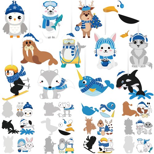 Dunzoom 48 set Polar Animal Craft Kit Make Your Own Winter Polar Animal Set DIY Self Adhesive Polar Animal Stickers Xmas Art Ornament for Winter Christmas Activity