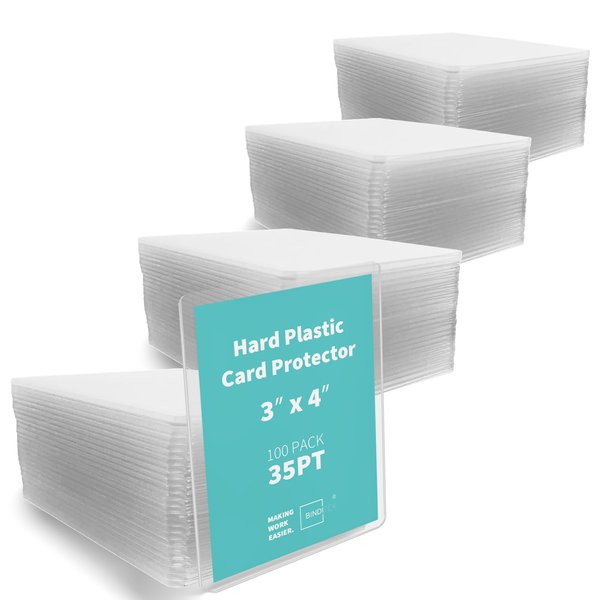 Binditek 100 Pack 3" x 4" Hard Plastic Card Protectors, 35PT Rigid Card Holders for Sports Cards, Trading Cards, Game Cards, Baseball, Football, Basketball, for Christmas and Holiday Decorations