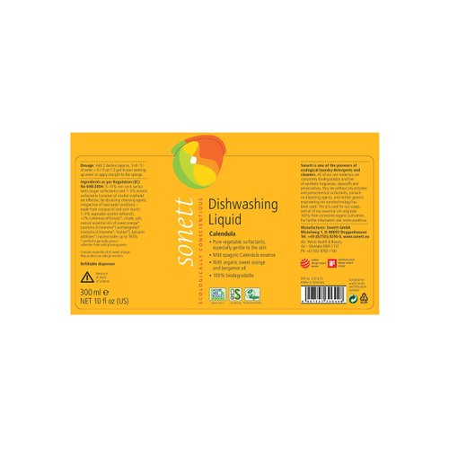 Sonett Organic Dishwashing Liquid (1 Count Calendula, 10 Fl.Oz) Certified Organically Grown