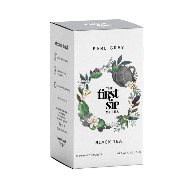 Earl Grey Tea Bags, Pure Bergamot Oil, Caffeinated Black Tea w/ Subtle Citrus, Natural - 16 Cups | The Spice Hut, First Sip