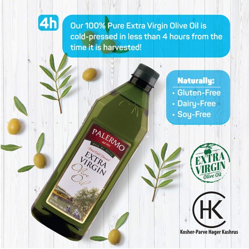 Palermo Extra Virgin Olive Oil, Cold-Pressed Within 4 Hours, Unrefined, Kosher, Gluten-Free, 32 oz