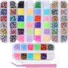 editTime 5 Boxes Shiny Colorful Nail Art Rhinestones Kit Crystals AB Flatback Jelly Mermaid Pearl Rhinestones Stones Gems with Pick Up Pen and Curved Tweezer (2mm)