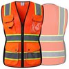 JKSafety 9 Pockets Women Hi-Vis Reflective Safety Vest | Mesh Neon Orange| Reflective Strips with Yellow Extended Trims | ANSI Compliant (168-Orange, XXL)