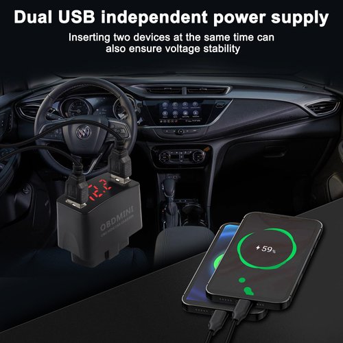 XMSJSIY Car OBD USB Charger Power Adapter DC12‑24V Dual USB Charger Socket with Digital Display USB 30W Fast Charging QC2.0 QC3.0 Charger for Vehicles