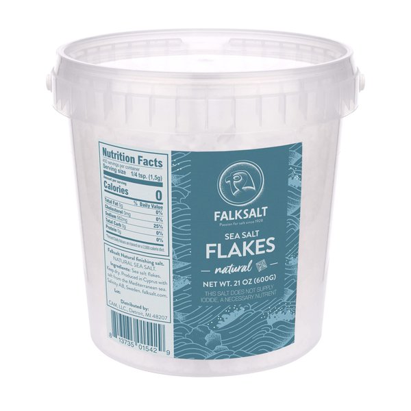 FALKSALT | Organic Sea Salt Flakes 1.32lb Resealable Tub | Gourmet Finishing Salt | Handcrafted, Kosher, Gourmet Sea Salt