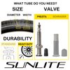 Sunlite Thorn Resistant Presta Valve Tubes, 700 x 28-35 (27 x 1 1/8"- 1 1/4") / 28mm, Black