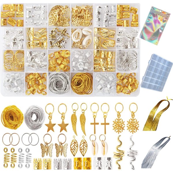 YTUONIG 230PCS Hair Jewelry Beads,Metal Gold and Silver Hair Charms for Women Braids,Dreadlock Accessories with Box,Hair Pendants, Braid Cuffs Clips Accessories,Loc Jewelry for Women Braids Decoration
