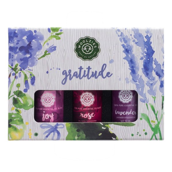 Woolzies Undiluted Gratitude Essential Oil Set | Therapeutic Grade Aromatherapy | Joy Blend, Lavender & Rose Oil | Popular for Relaxing Skin Healing Diffuse/Skin