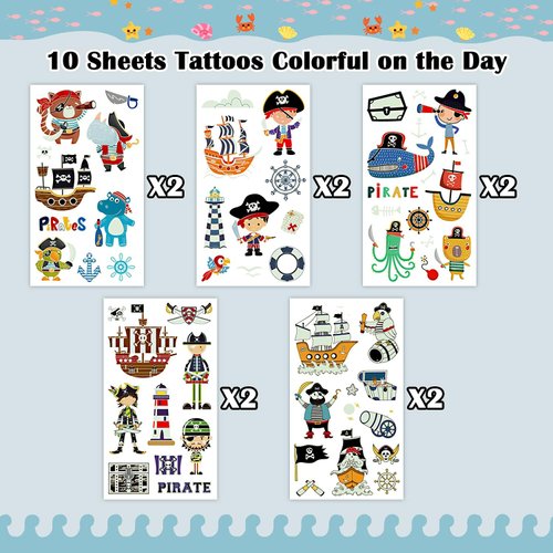 Cerlaza 100 Styles Luminous Pirate Party Supplies, Pirate Temporary Tattoos for Kids Birthday Party Favors Decorations, Fake Pirate Tattoos Stickers Accessories for Boys and Girls Toddlers Body Makeup
