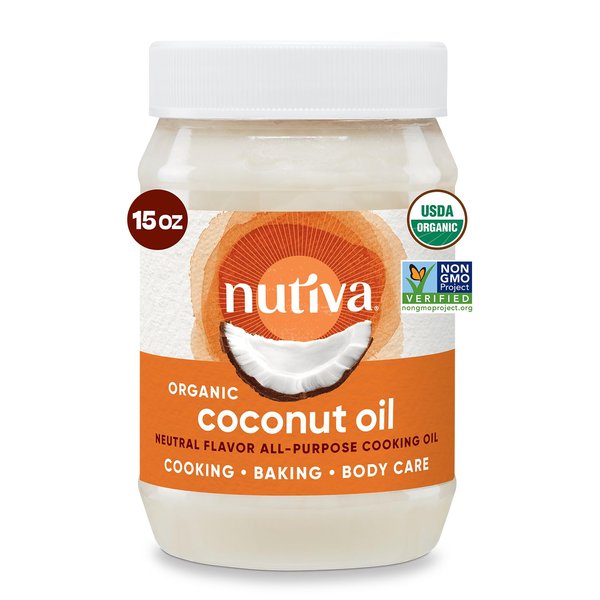 Nutiva Organic Steam-Refined Coconut Oil, 15 Fluid Ounce, USDA Organic, Non-GMO, Vegan, Keto, Paleo, Neutral Flavor and Aroma for Cooking & Natural Moisturizer for Skin and Hair
