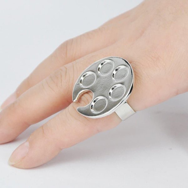 Silver Mini Manicure Palette Metal Paint Palette Finger Rings Nail Art Tools Makeup Palettes