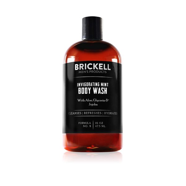 Brickell Men's Invigorating Mint Body Wash for Men, Natural and Organic Deep Cleaning Shower Gel with Aloe, Glycerin, and Jojoba, Sulfate Free